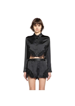 Lace-Trim Satin Crop Shirt