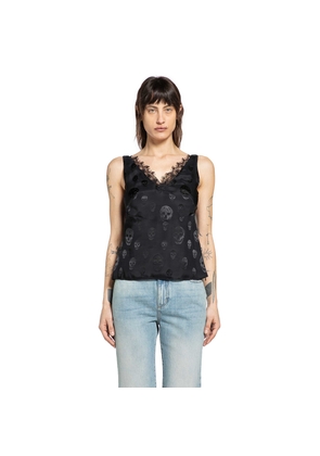 Skull Print Lace Trim Top