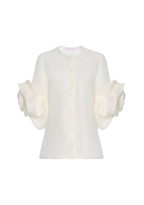 Carolina Herrera Flower-Sleeve Textured Gazar Shirt - Moda Operandi