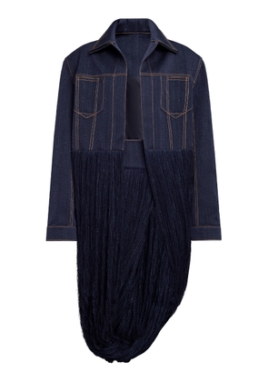 ALAÏA Fringed Yarn Knit Wool-Denim Twill Jacket - Moda Operandi