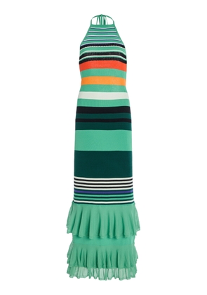 Christopher John Rogers Ruffled Striped Cotton-Blend Halter Dress - Moda Operandi