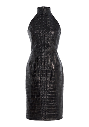 Balmain Croc-Embossed Leather Midi Halter Dress - Moda Operandi