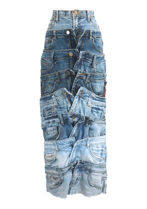 BOYEDOE Odeneho Ii Patchwork Denim Midi Skirt - Moda Operandi