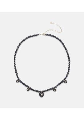 Sydney Evan Carved Heart 14kt gold beaded necklace with diamonds and onyx