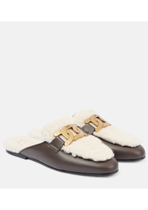 Tod's Catena shearling and leather mules