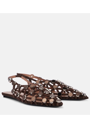 The Attico Grid embellished suede slingback flats
