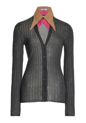Prada Collared Knit Silk Cashmere Cardigan - Moda Operandi
