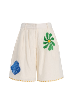 Cala de la Cruz Sia Embroidered Linen Shorts - Moda Operandi