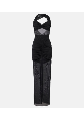 Alessandra Rich Ruched sheer mesh maxi dress