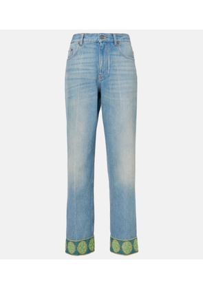 Valentino Jacquard-trimmed straight jeans