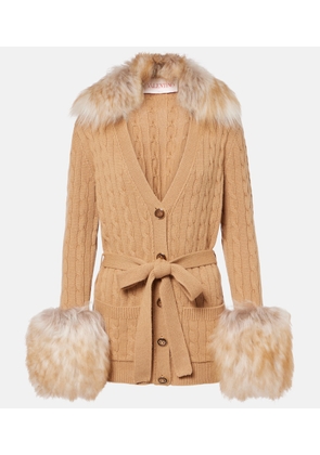 Valentino Shearling-trimmed cashmere cardigan