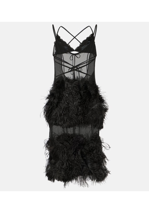The Attico Sheer feather-trimmed midi dress
