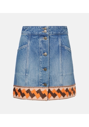 Valentino Jacquard-trimmed denim miniskirt