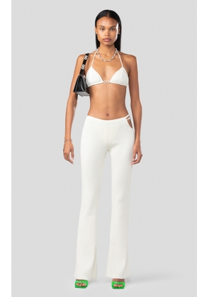 Mach & Mach Crystal Bow Adorned Rib Knit Pants - Moda Operandi