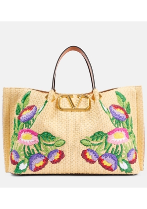 Valentino Garavani VLogo Medium raffia-effect tote bag