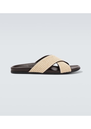 Manolo Blahnik Chiltern leather-trimmed raffia slides