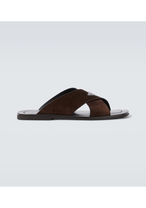 Prada Logo suede and leather sandals