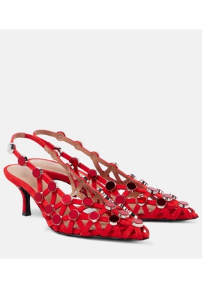 The Attico Grid 50 embellished leather slingback pumps