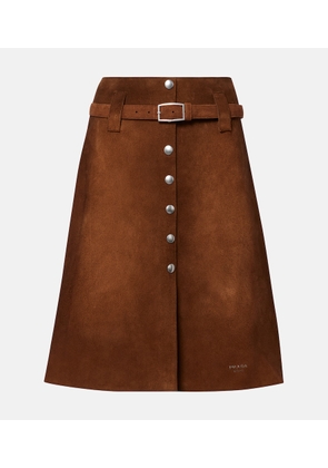 Prada Belted suede midi skirt