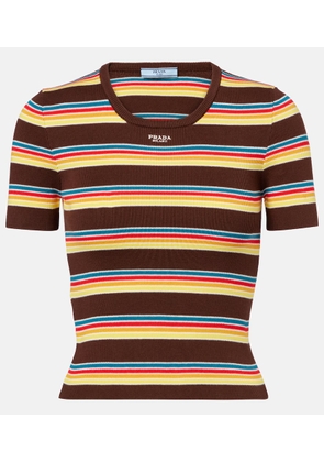 Prada Striped ribbed-knit cotton T-shirt