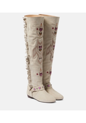 Isabel Marant Soksa embroidered suede knee-high boots