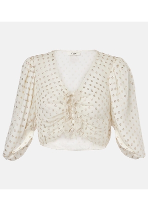 Chloe Jacquard silk-blend muslin crop top