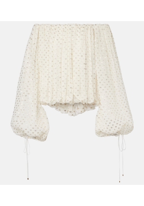 Chloe Polka-dot jacquard silk-blend muslin top