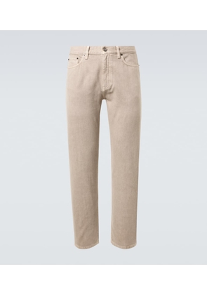 Zegna Leather-trimmed cotton straight pants