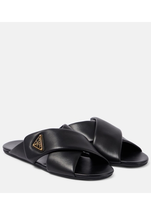 Prada Logo leather slides
