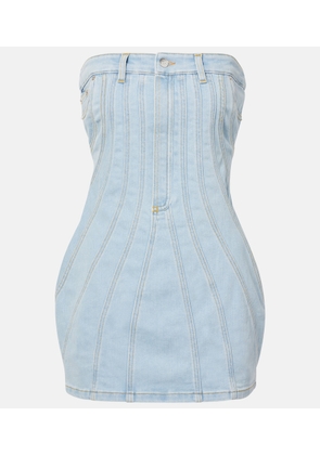Mugler Paneled denim bustier dress