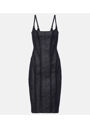 Mugler Mesh-trimmed denim midi dress