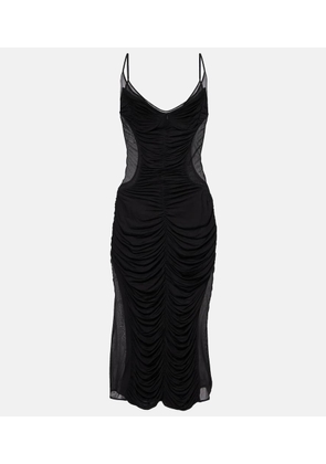Mugler Ruched mesh midi dress