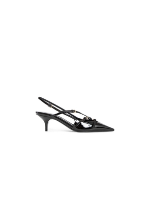 Patent leather slingbacks with buckles