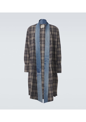 Greg Lauren Plaid denim-trimmed cotton coat