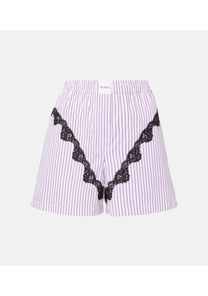 The Attico Striped lace-trimmed cotton shorts