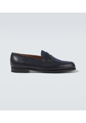 John Lobb Lopez leather and denim penny loafers