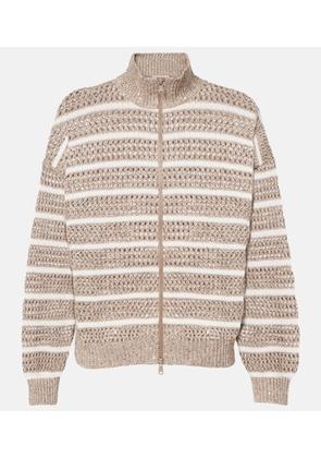 Brunello Cucinelli Sequined striped linen-blend cardigan