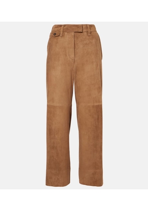 Brunello Cucinelli Mid-rise suede wide-leg pants