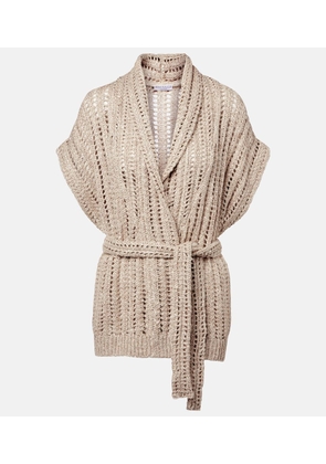 Brunello Cucinelli Dazzling silk and linen-blend wrap cardigan