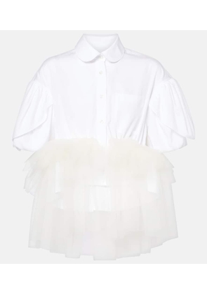 Simone Rocha Tulle-trimmed cropped cotton shirt