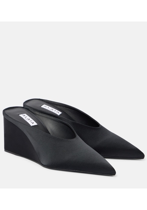 Alaia Cube 75 satin wedge mules