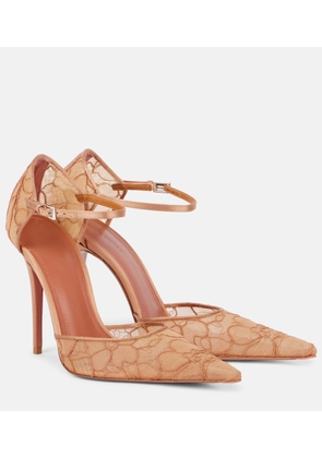 Amina Muaddi Barbara 105 satin-trimmed lace pumps