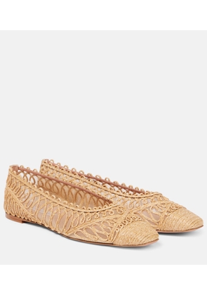Aquazzura Kahlo raffia and mesh ballet flats