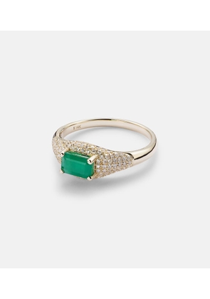 Stone and Strand 14kt gold ring with emerald and diamonds