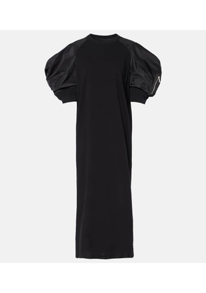 Sacai Puff-sleeve cotton-blend jersey midi dress