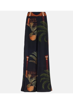 Johanna Ortiz Printed high-rise silk wide-leg pants