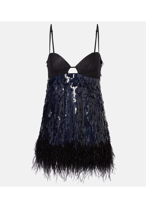 Johanna Ortiz Feather-trimmed sequined minidress