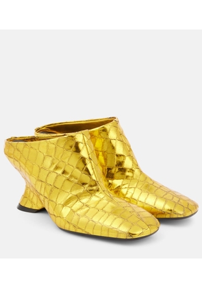 Dries Van Noten Croc-effect leather wedge mules
