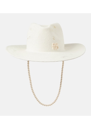 Ruslan Baginskiy Faux pearl-embellished straw fedora