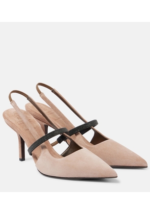 Brunello Cucinelli Monili suede slingback pumps